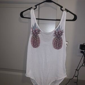 White Pineapple Print Women's Tank Top